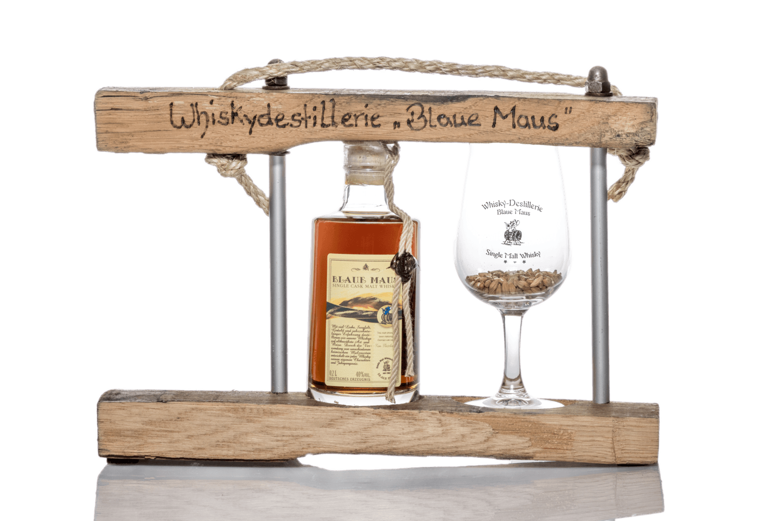 Blaue Maus Whisky Geschenk Carrier Glas 02