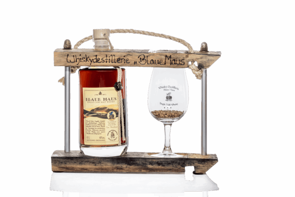 Blaue Maus Whisky Geschenk Carrier Glas 05