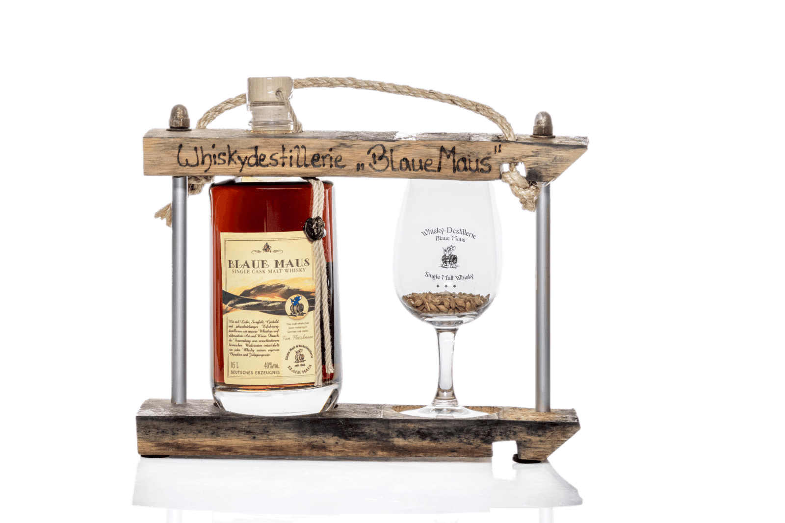 Blaue Maus Whisky Geschenk Carrier Glas 05