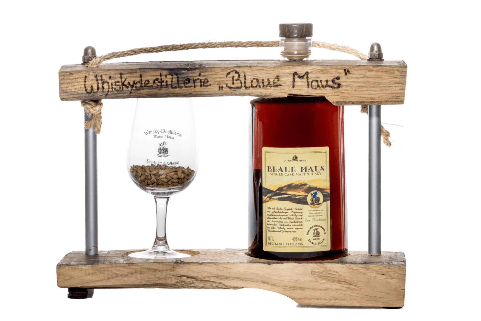 Blaue Maus Whisky Geschenk Carrier Glas 07