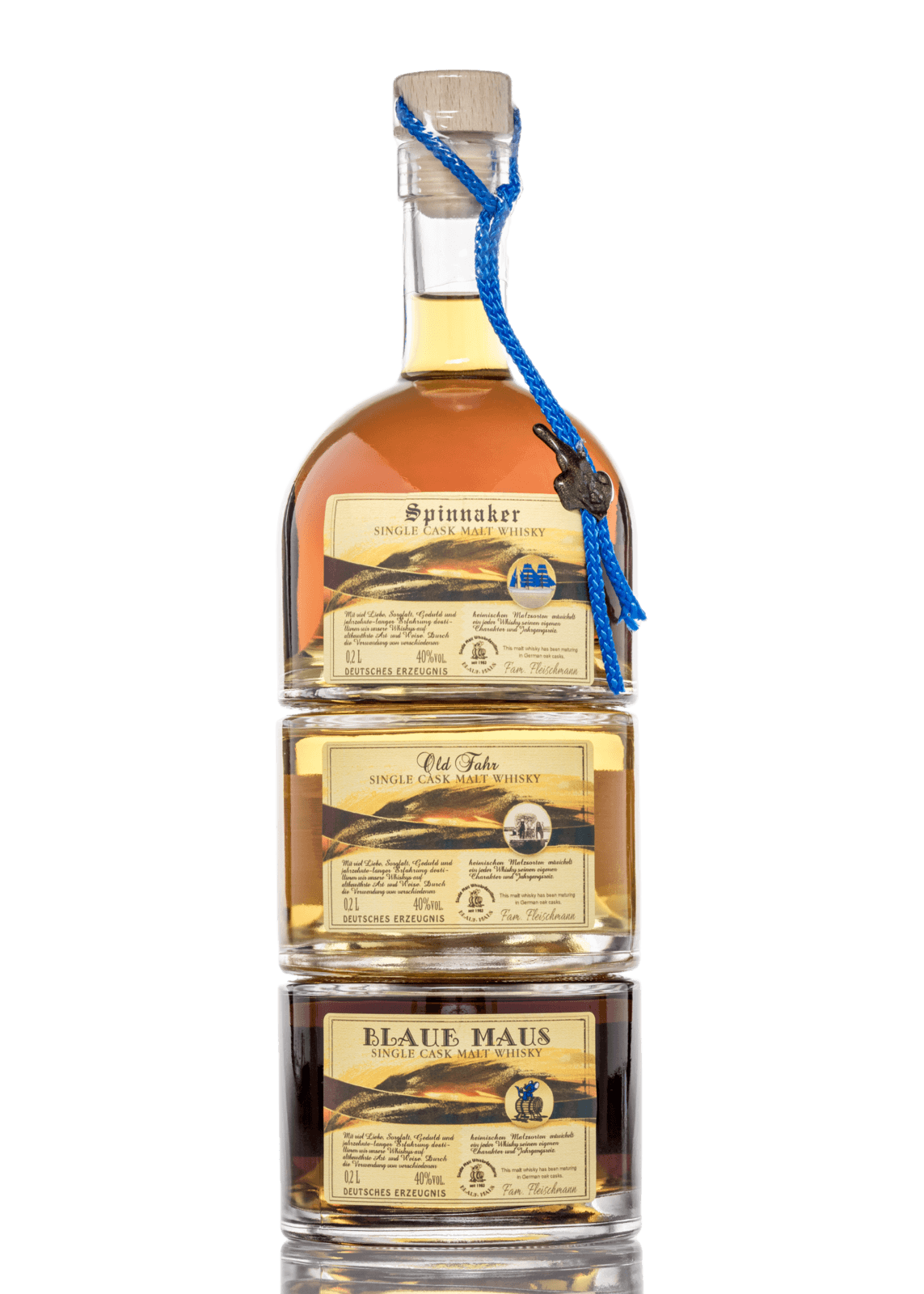 Blaue Maus Whisky Stapelflaschen