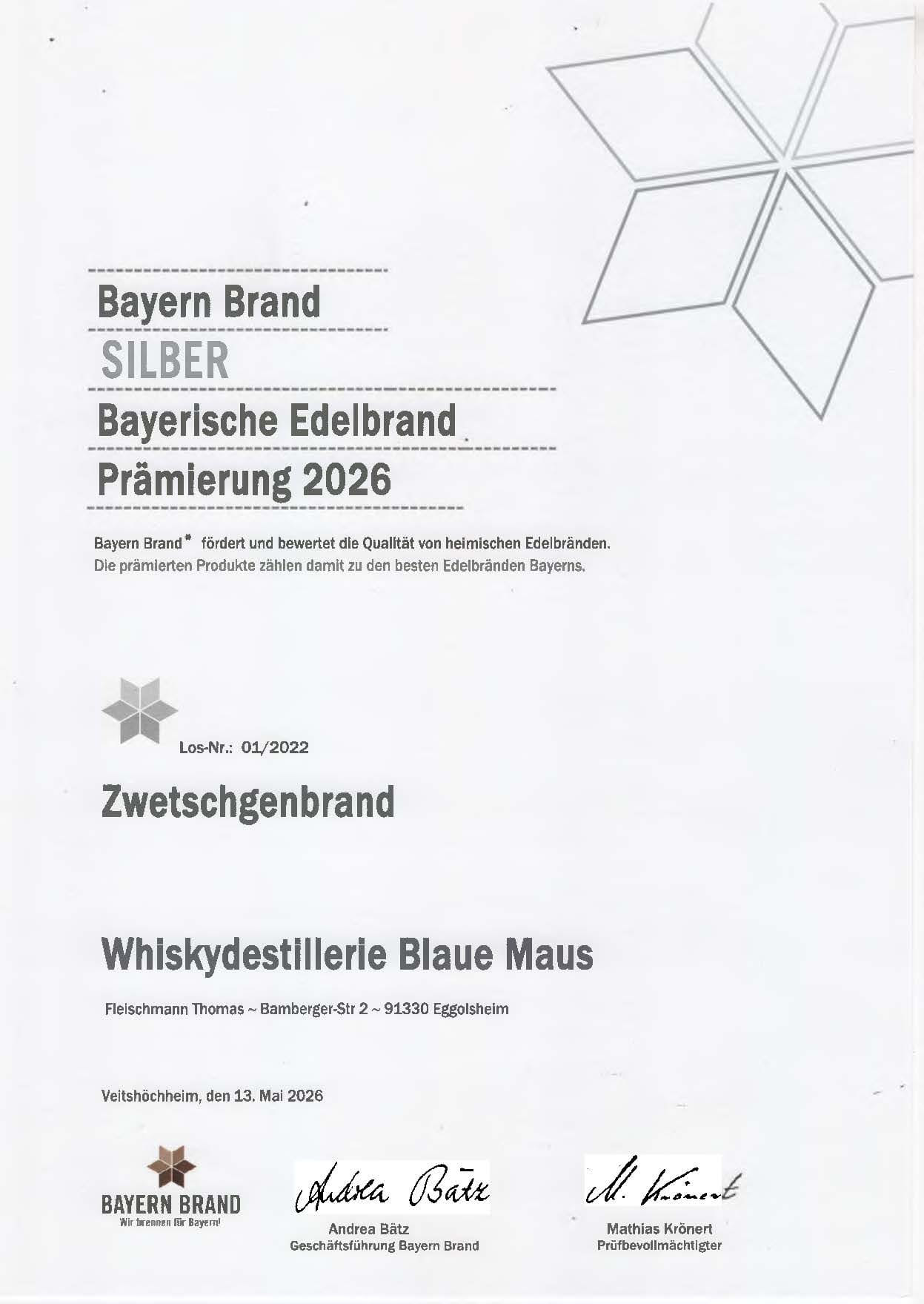 Urkunde Bayerische Prämierung