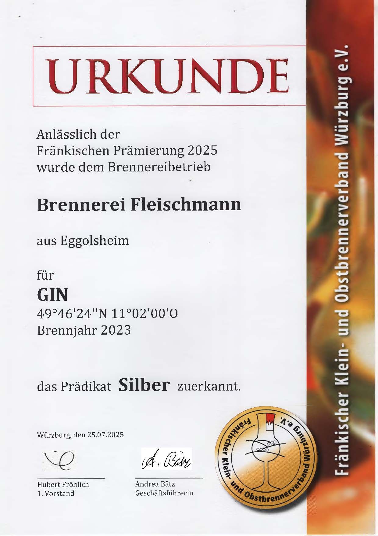 Urkunde Franken Prämierung